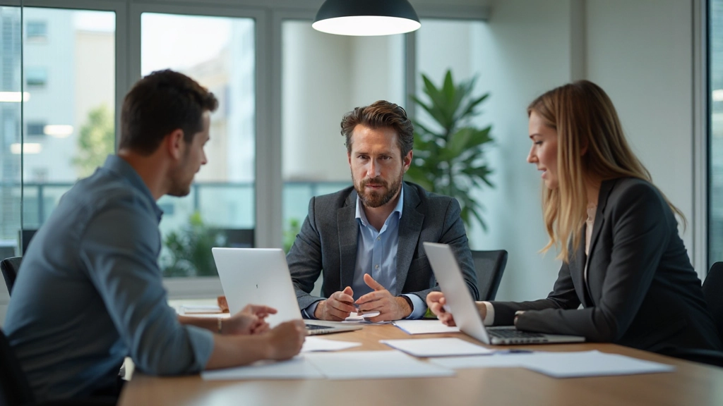 Команда маркетологов обсуждает стратегию развития бренда в конференц-зале