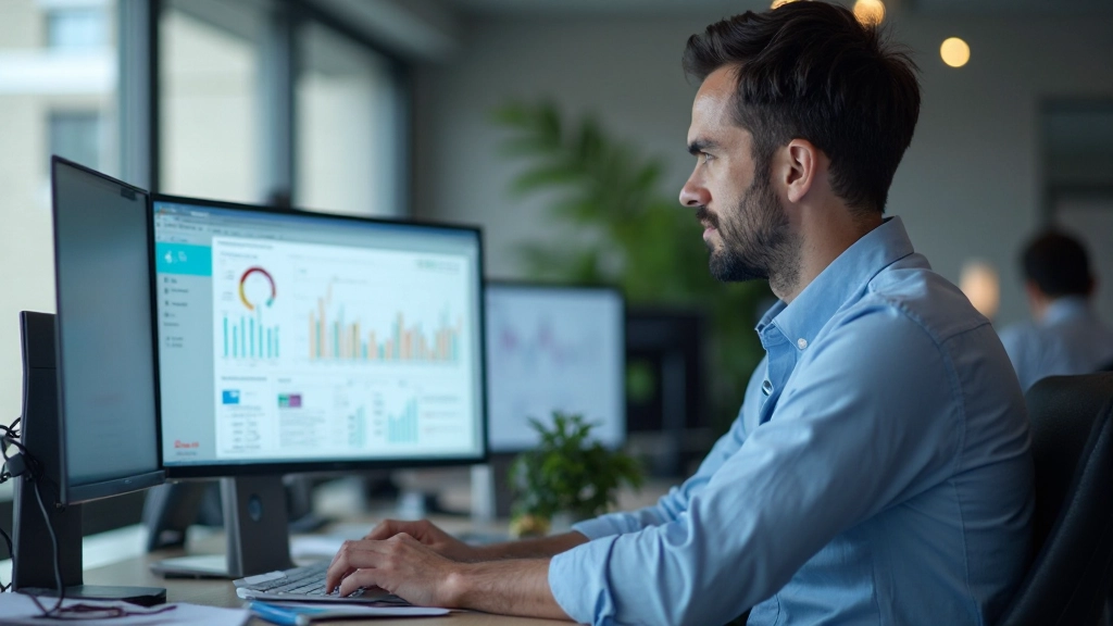 Специалист по маркетингу проводит анализ целевой аудитории на компьютере