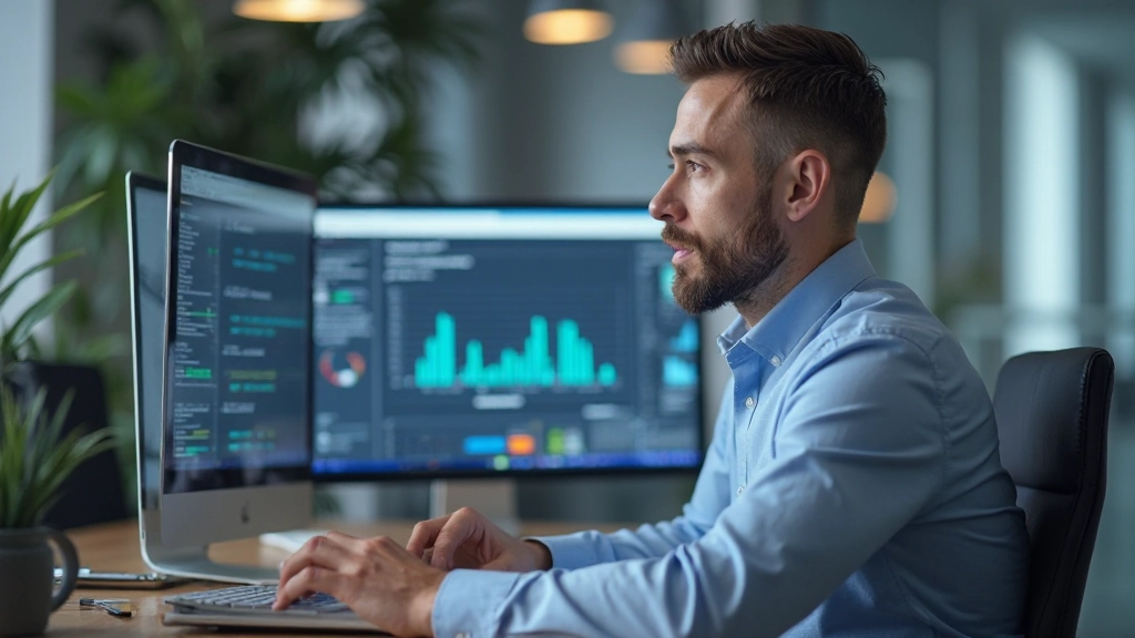 Профессиональный маркетолог анализирует данные на рабочем месте