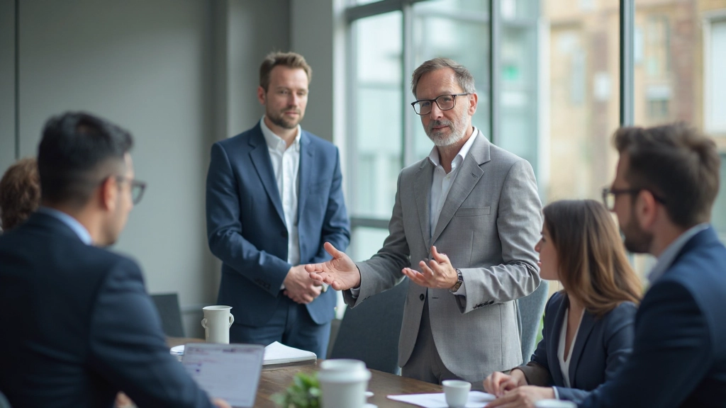 Специалист по маркетингу представляет стратегию перед командой на встрече